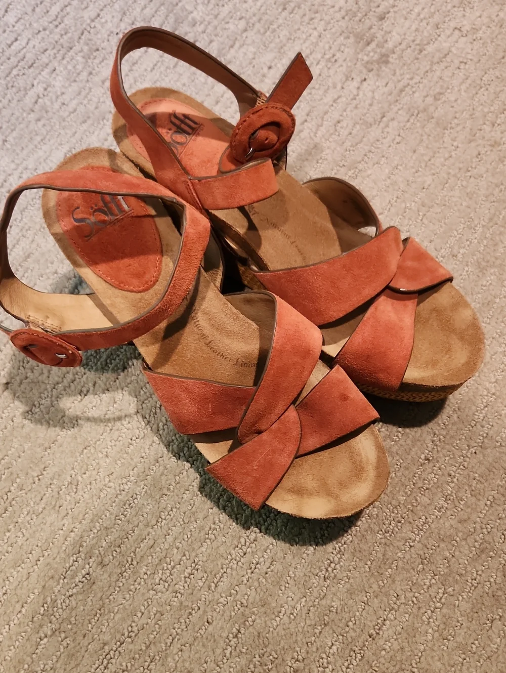 Sofft Women's Suede Rust Orange Wedge Sandals